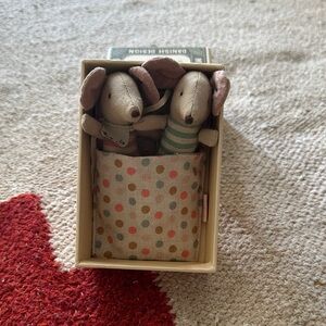 Maileg Twins Baby Mice in a MatchBox - Brown and Cream